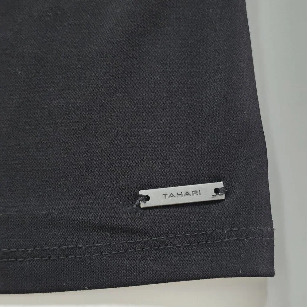 Tahari Top Womens L Black SS Studs Stretch Whimsigoth Office Mature Logo Capsule - Picture 10 of 16